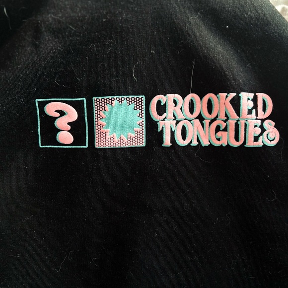 Black, Retro Crooked Tongues Men’s Medium Hoodie - Picture 4 of 16